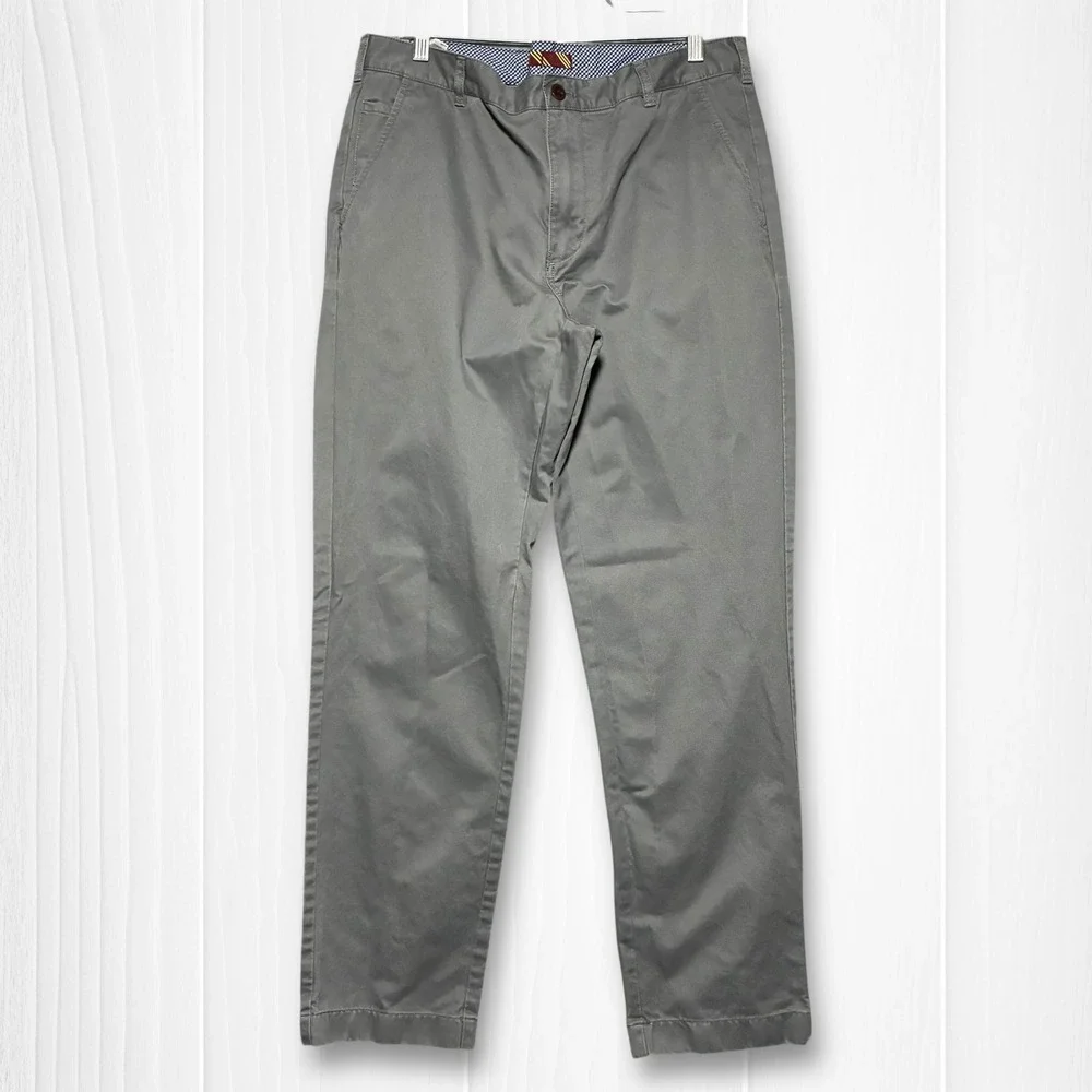 Brooks Brothers 1818 Grey Cotton Chino Pants Flat Front‎ Trousers Men's 36x32